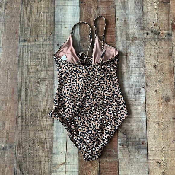 Aerie Womens Leopard Print One Piece Wrap Around Tie Swimsuit US S Long - Picture 6 of 8